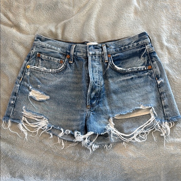 Agolde Parker Denim Shorts with Frayed Hem - Picture 1 of 6